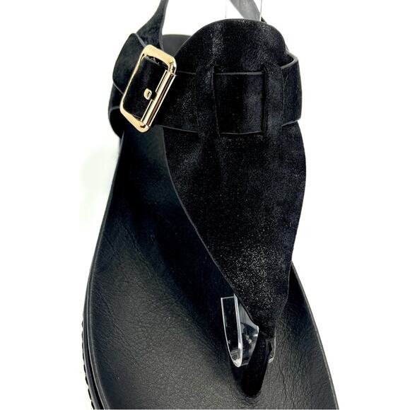 J/Slide NYC Platform Sandal Size 10 Black Shimmery Leather Thong-Toe Slingback - Picture 12 of 16